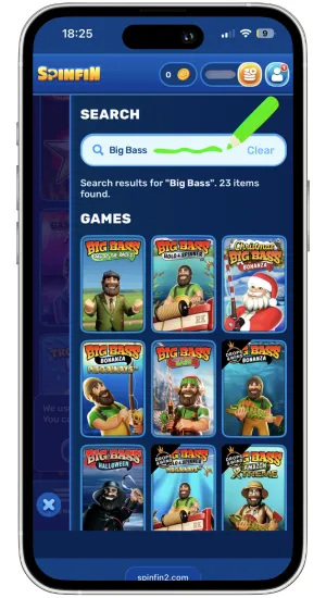 Searching for Big Bass slot in casino game library