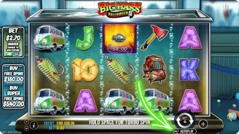 Game speed settings under the spin start button in Big Bass Bonanza Halloween 3